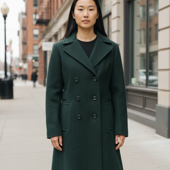 Vintage 100% Wool Forest-Green Double-Breasted Coat by Hochschild Kohn - Picture 2 of 8